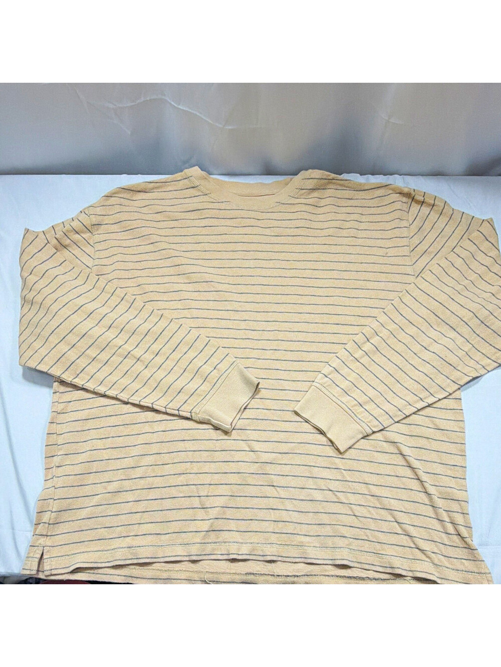Arrow Men's Beige/Blue Striped Crew Neck Cotton Knit Pullover Sweater XL